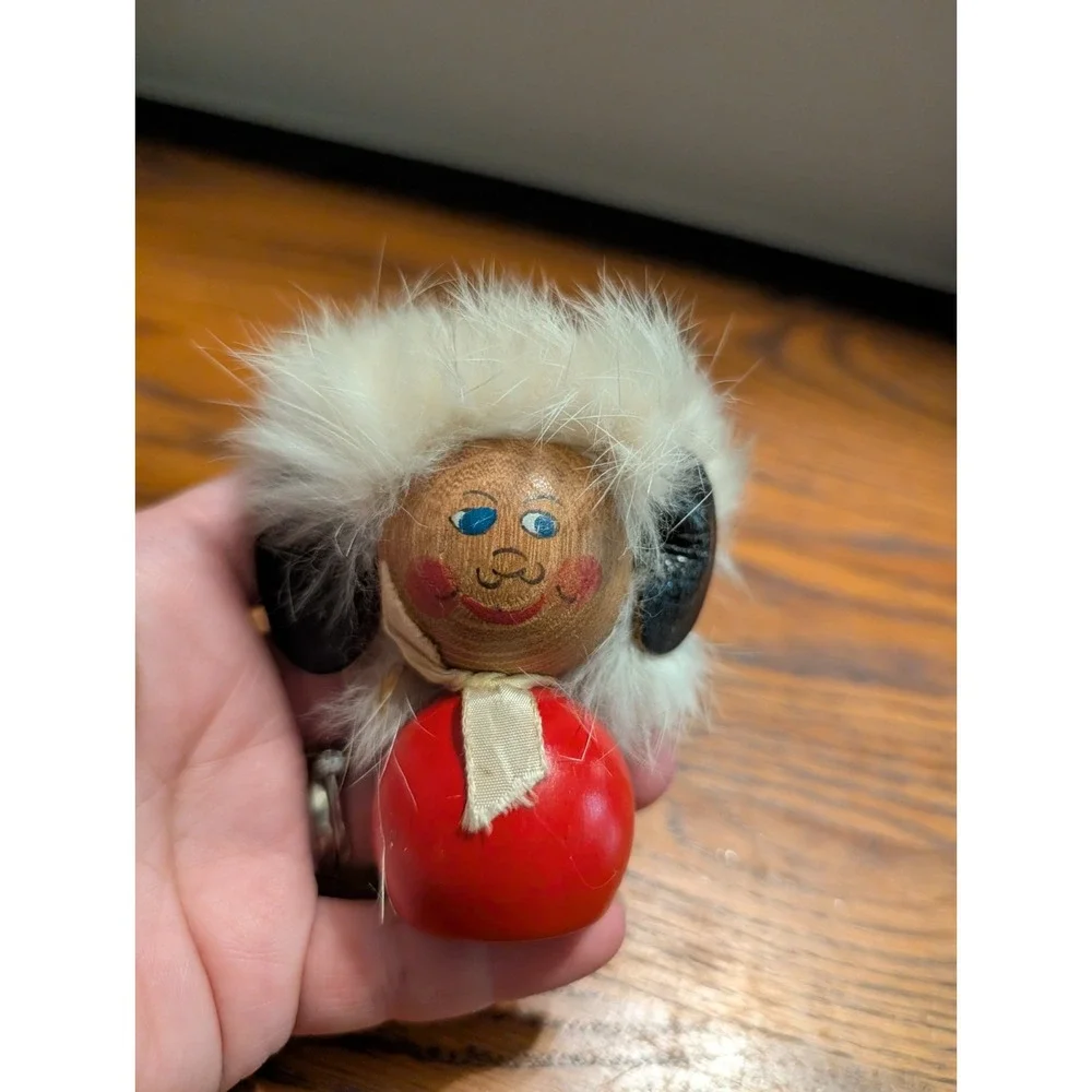Vintage Wood Mischief Troll Doll Figure Fur Wool Hair Sweden Danish Scandinavian